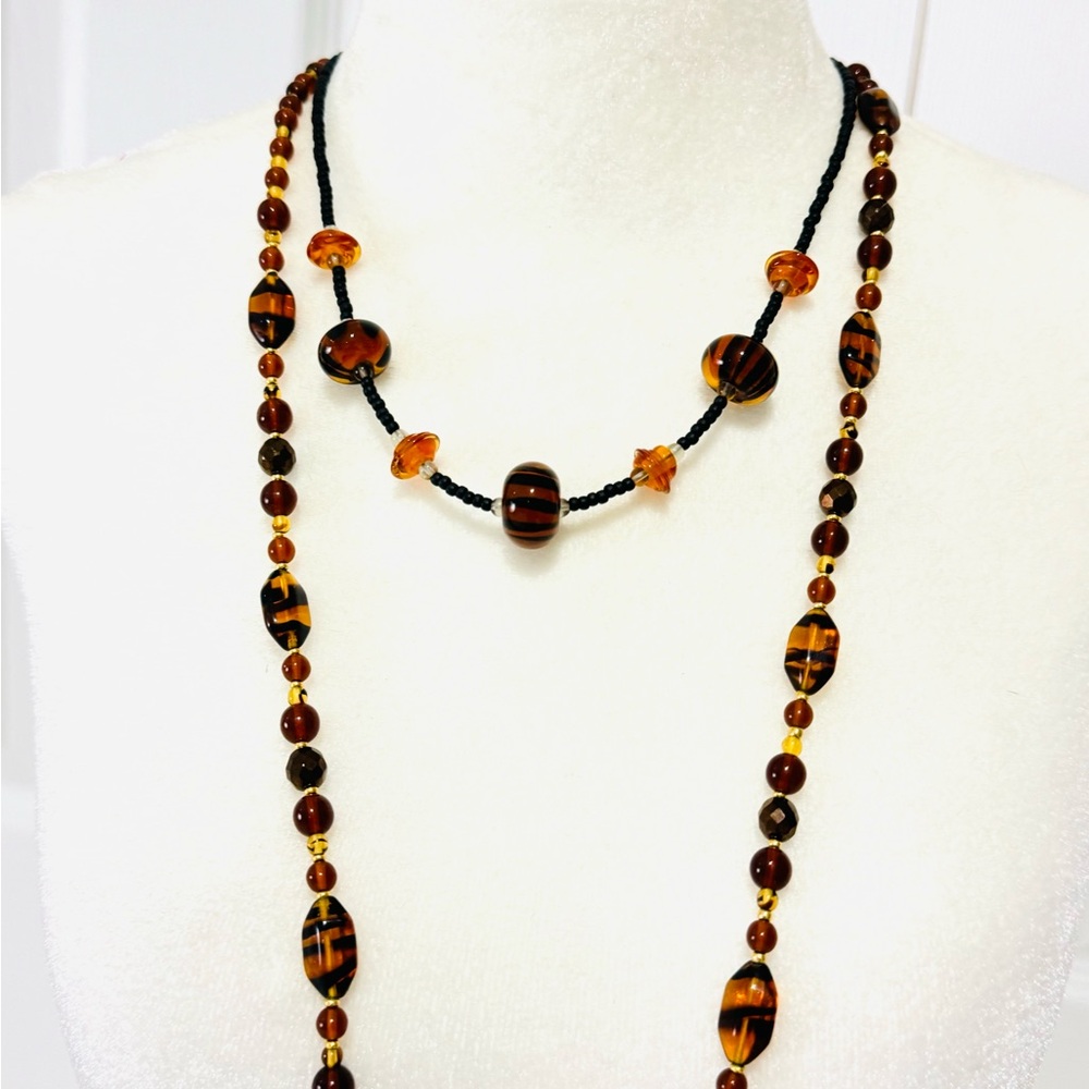 2pc Bundle Tiger Beaded Necklaces brown and black nwot